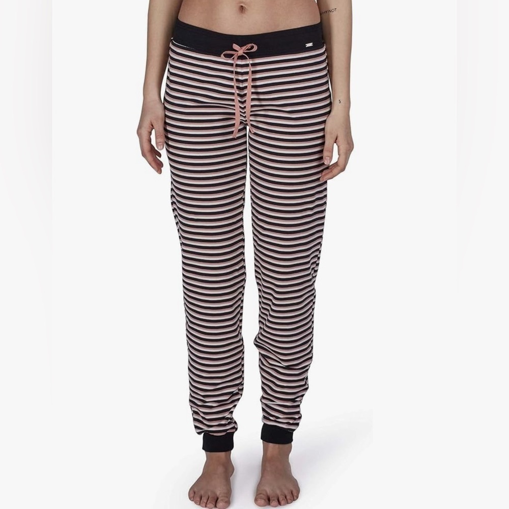 Victorias Secret Y2K 2011 Ribbed Striped Jogger Pajama Pants Black & Pink S